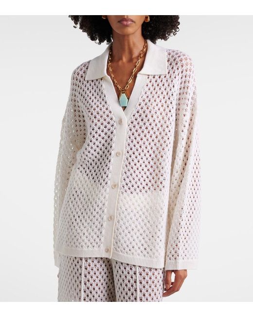 Jardin Des Orangers White Open-Knit Wool And Cashmere Cardigan