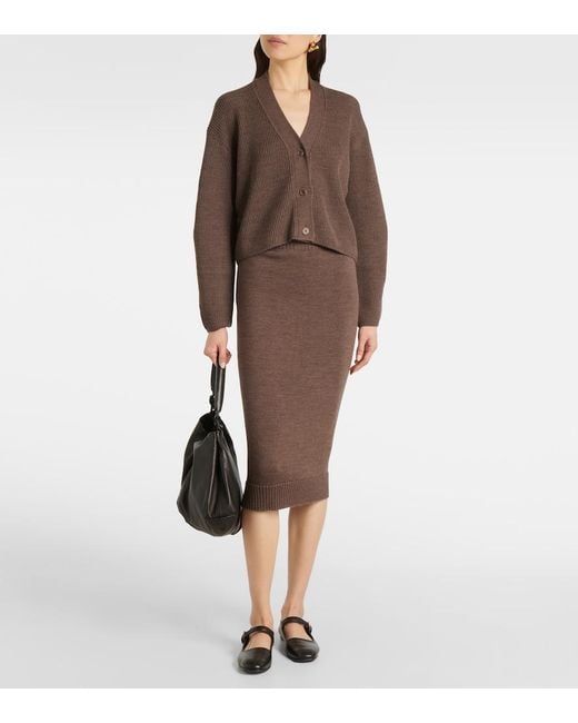 Max Mara Brown Melk Virgin Wool Midi Skirt