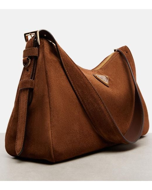 Prada Brown Aimee Medium Suede Shoulder Bag