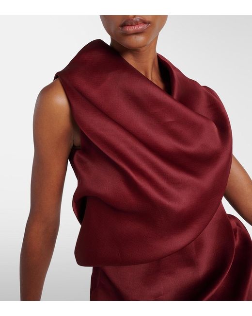 Khaite Red Luola Draped Silk Top