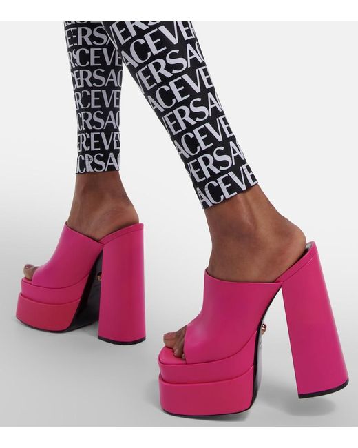 Versace Pink Leather Platform Mules