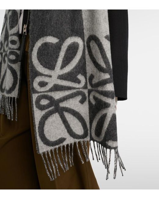 Loewe Gray Anagram Wool And Cashmere Scarf