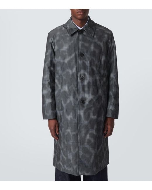 Dries Van Noten Gray Leopard-Print Checked Car Coat for men