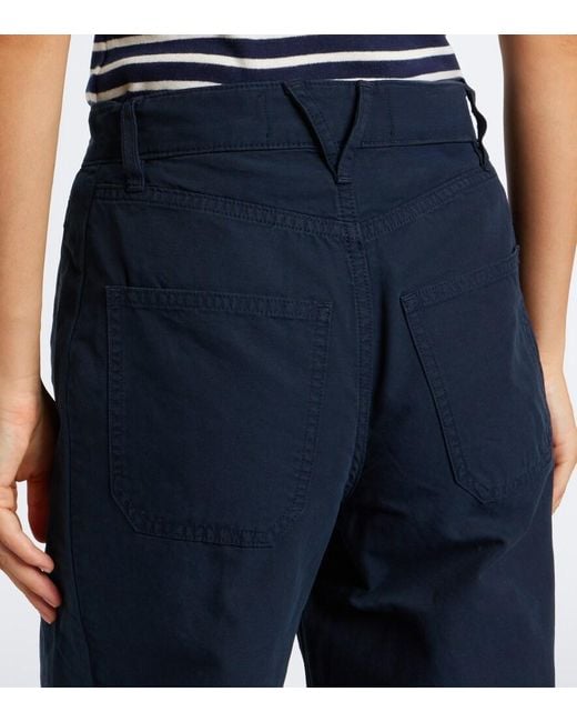 Veronica Beard Blue Sloan Cotton Barrel-Leg Pants