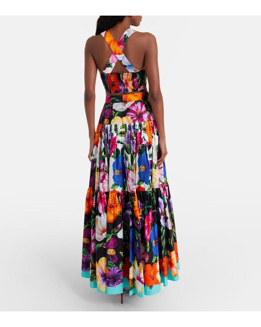 Dolce & Gabbana White Floral Tiered Cotton Maxi Skirt