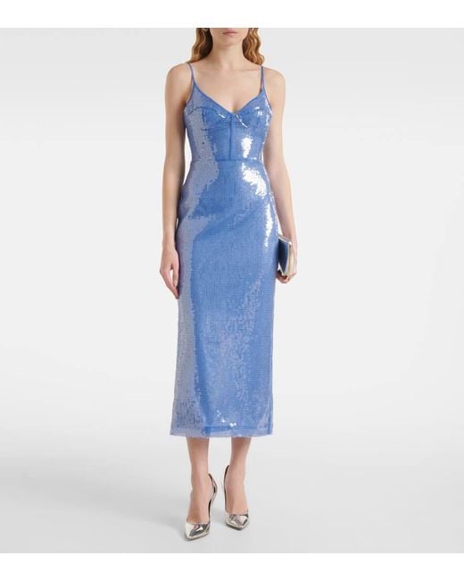 David Koma Blue Sequined Corset Dress
