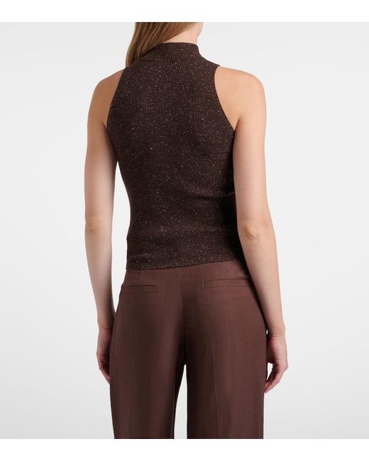 Brunello Cucinelli Brown Ribbed-Knit Lame Top