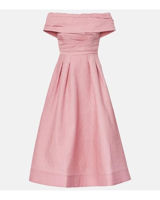 Rebecca Vallance Pink Adalyn Off-Shoulder Brocade Midi Dress