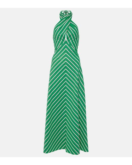 Staud Green Dawn Striped Cotton Poplin Maxi Dress