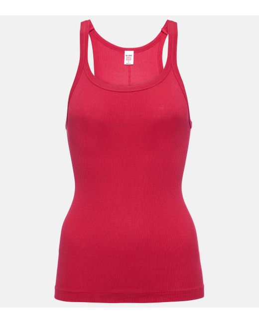 Re/done Red Ribbed-knit Cotton Jersey Tank Top