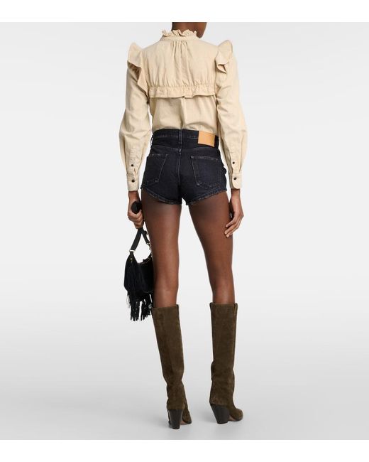 Alanui Black Embroidered Denim Shorts