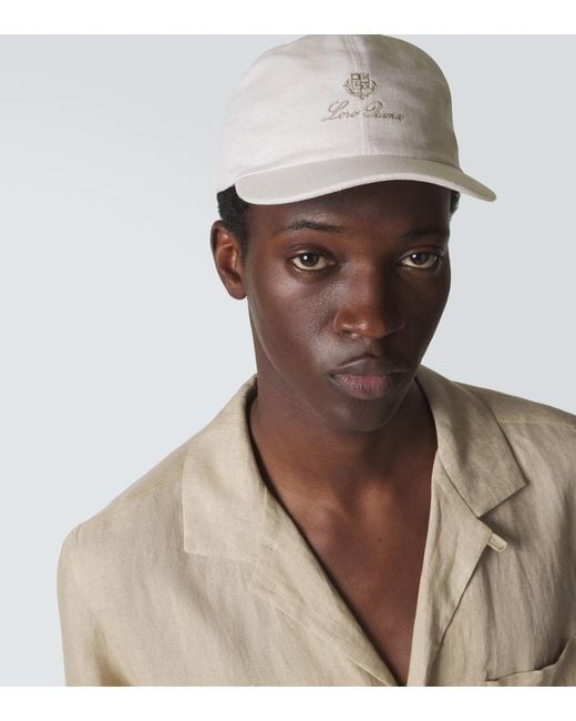 Loro Piana White Logo Linen Baseball Cap for men