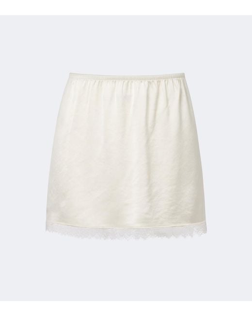 Leset White Barb Lace-Trimmed Satin Miniskirt