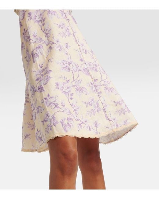 Zimmermann Natural Halliday Lace-trimmed Floral Linen Slip Dress