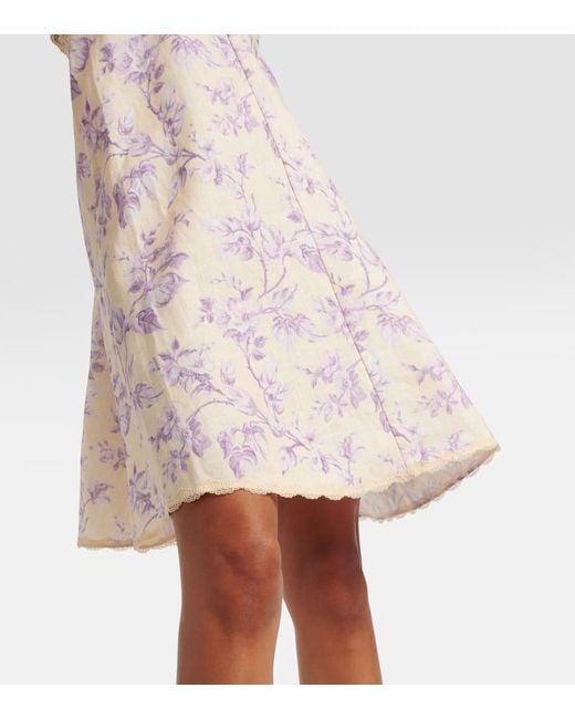 Zimmermann Natural Halliday Lace-Trimmed Floral Linen Slip Dress