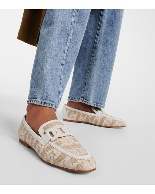 Tod's White Kate Leather-Trimmed Loafers