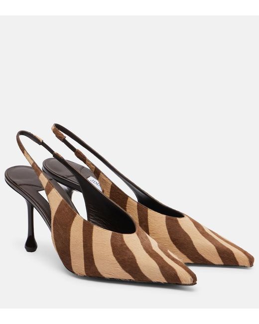Jimmy Choo Brown Isa 80 Calf Hair Slingback Pumps