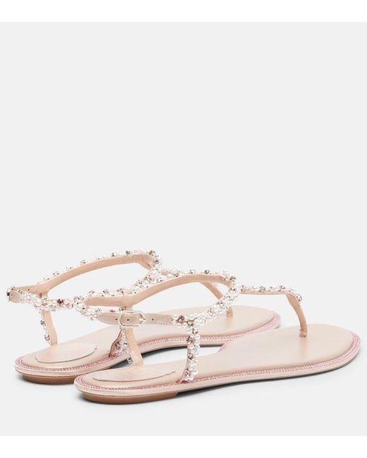 Rene Caovilla Pink Diana Embellished Satin Thong Sandals