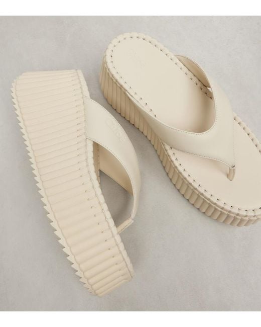 Chloé White Nama Leather Platform Thong Sandals