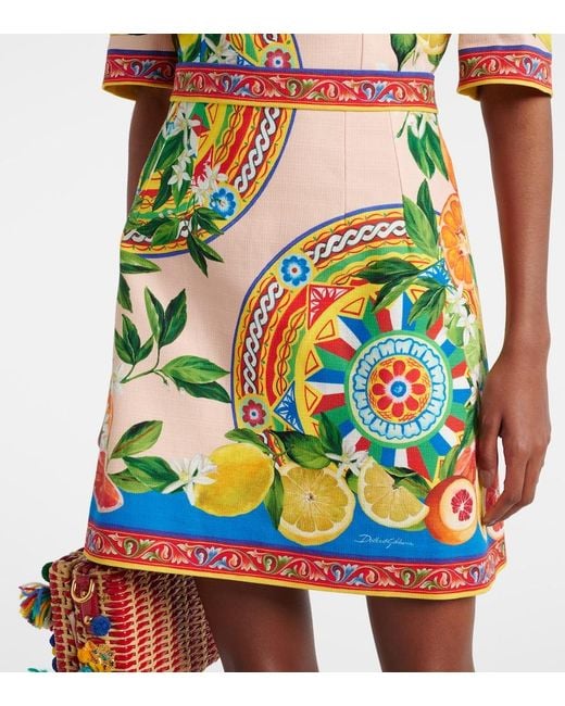 Dolce & Gabbana Green Printed Cotton-Blend Minidress