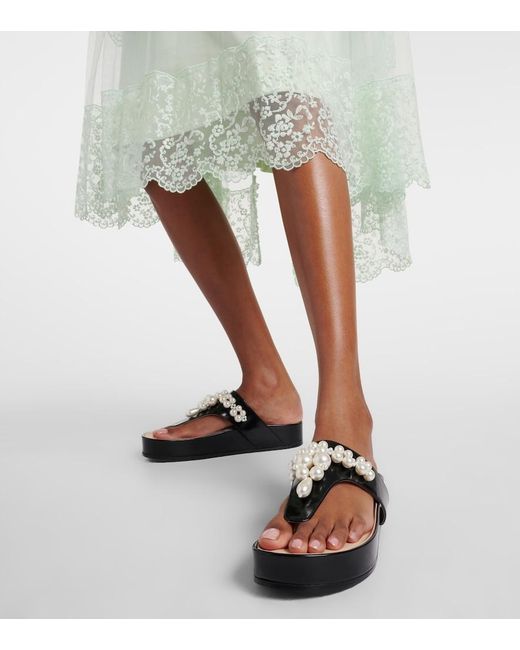 Simone Rocha Black Embellished Leather Thong Sandals