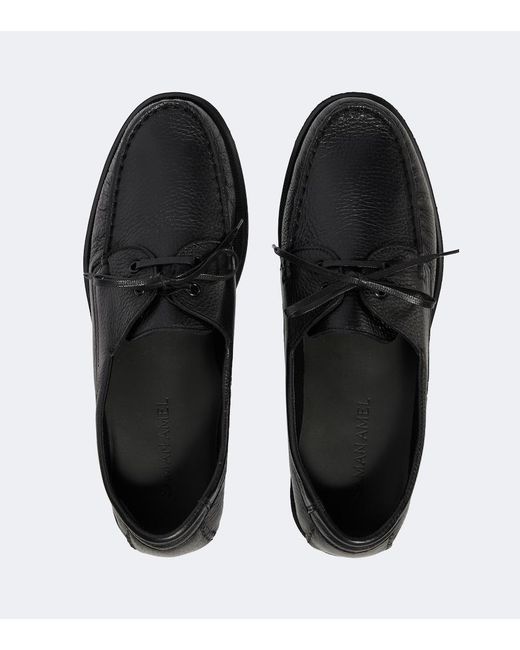Saman Amel Black City Moc Leather Loafers for men