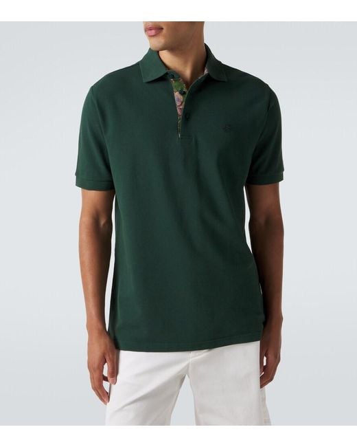 Etro Green Pegaso Cotton Pique Polo Shirt for men