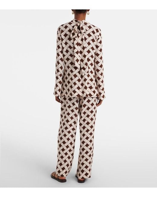 Rixo Brown Libra Printed Tie-Neck Blouse