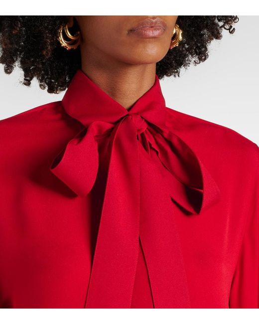 Elie Saab Red Tie-Neck Silk Blouse