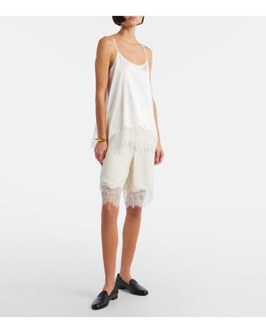Staud White Chloe Lace-Trimmed Silk-Blend Satin Camisole