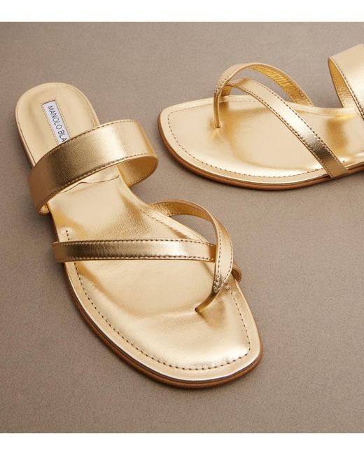 Manolo Blahnik Natural Susa Metallic Leather Sandals