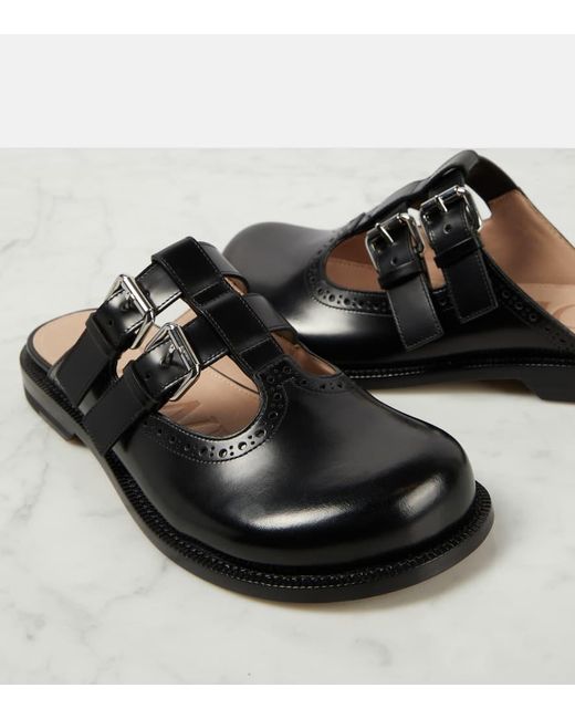 Loewe Black Campo Buckled Leather Mules