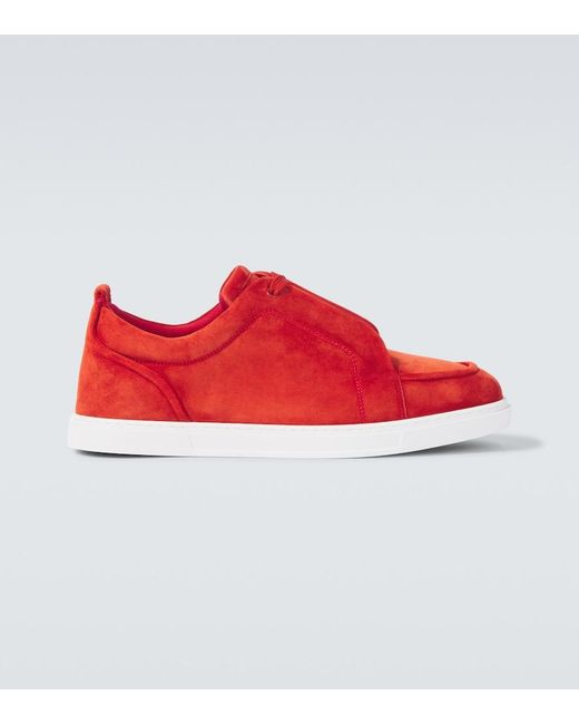 Christian Louboutin Red Suede Lace-Up Low-Top Sneakers for men