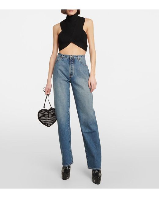 Alaïa Black Ribbed-Knit Halterneck Crop Top