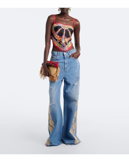 Dolce & Gabbana White Carretto Silk Twill Crop Top