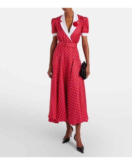 Rodarte Red Printed Silk Twill Midi Dress