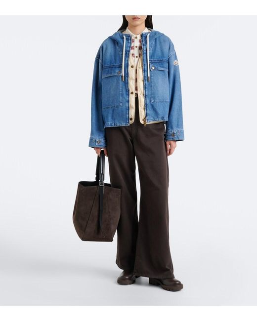 Moncler Blue Ecrevisse Layered Denim Down Jacket