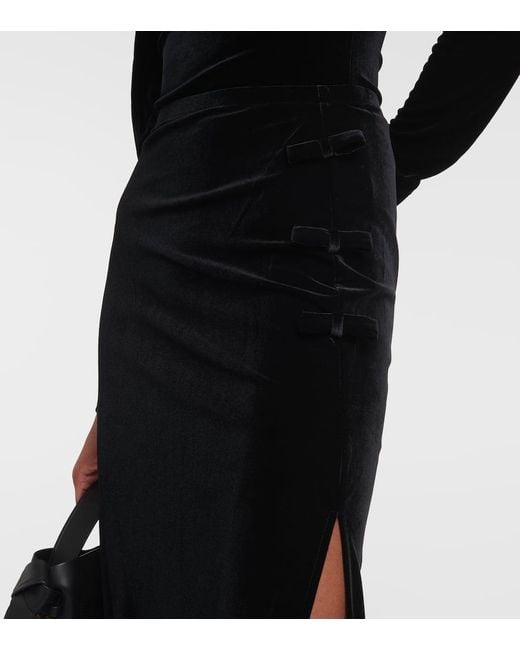 Falda larga de jersey de terciopelo Ganni de color Black