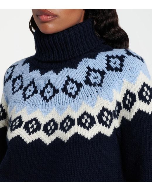 Prada Blue Fair Isle Wool And Cashmere Sweater