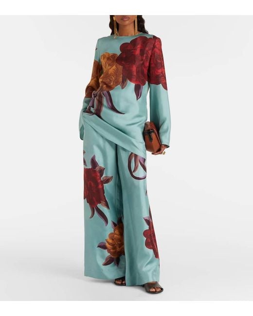 LaDoubleJ Blue Supremes Swing Floral Silk Minidress