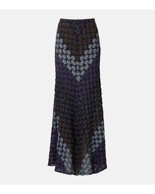 Missoni Blue Knitted Lame Maxi Skirt