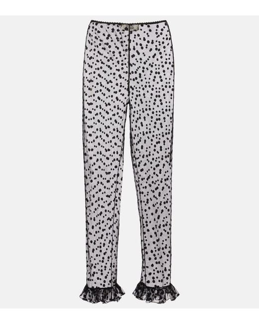 Chloé White Polka-Dot Cotton-Blend Tulle Straight Pants