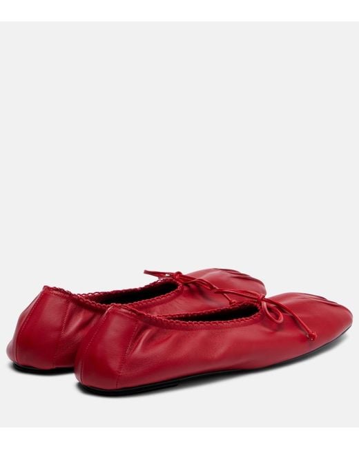 Magda Butrym Red Bow-Detail Leather Ballet Flats