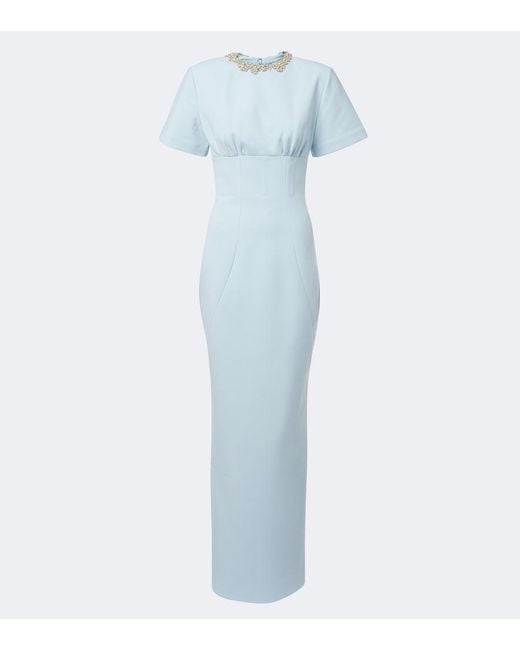 Rachel Gilbert Blue Dovetta Embellished Crepe Corset Gown