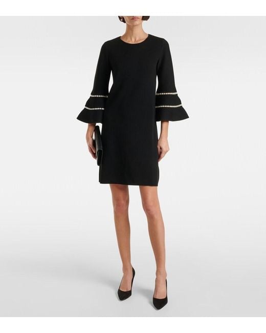 Carolina Herrera Black Embellished Wool-Blend Minidress