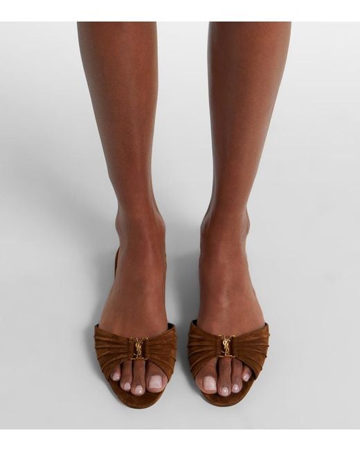 Saint Laurent Brown Cassandre Suede Slides
