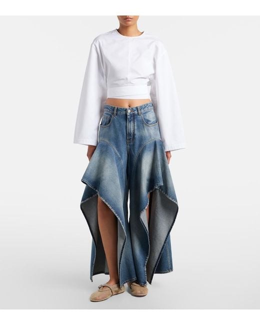 Alaïa Blue Ruffled Wide-Leg Jeans
