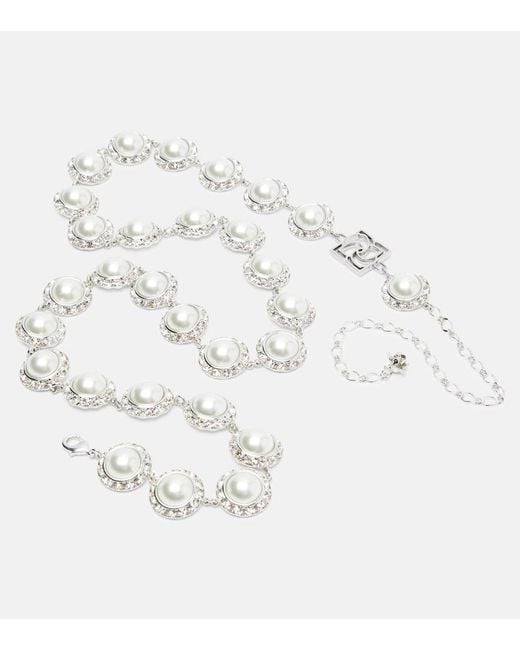 Magda Butrym White Crystal-Embellished Faux Pearl Belt