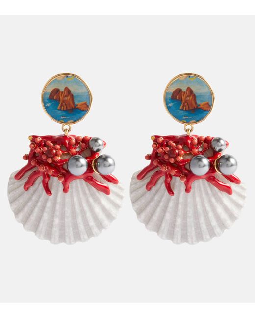 Dolce & Gabbana Red Capri Shell Embellished Clip-on Earrings