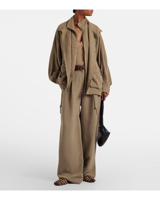 Frankie Shop Natural Marfa Pleated Wide-Leg Pants